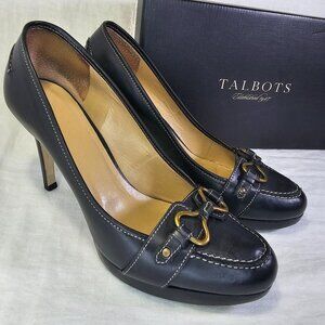 Vintage Talbots Adele Leather 3.75” Stiletto Heel Pumps w Buckle Detail 8M Black
